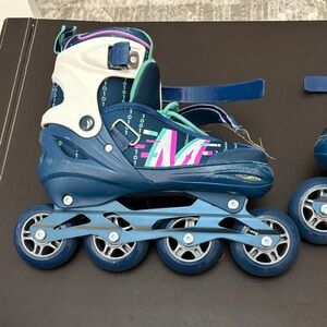 Kids Adjustable Navy Blue Inline Skates with Pink Accents